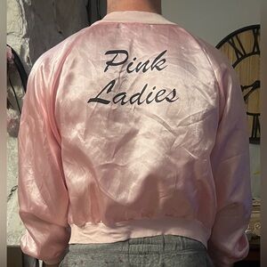 Grease Pink Lady Bomber Jacket ~Satin Zip Up Women’s Large 50s Costume Halloween